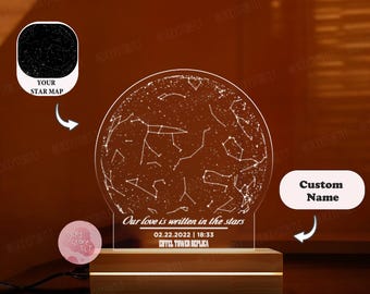 Luz de noche personalizada, regalo de pareja personalizado, luz de noche con mapa estelar por fecha, luz de noche con mapa estelar de regalo, mapa estelar personalizado, regalos de aniversario