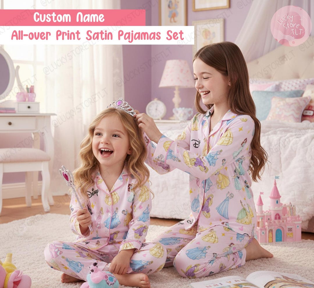 Personalized Disney Princess Pajamas for Girls, Custom Name Satin ...