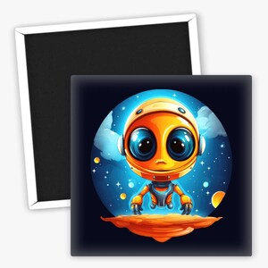 Imán para nevera con astronauta espacial naranja, decoración de dibujos animados. Decoración divertida para nevera. Imán de astronauta. Decoración espacial. Decoración para nevera.