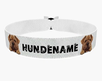 Shar Pei stoffen armband, aanpasbaar met naam