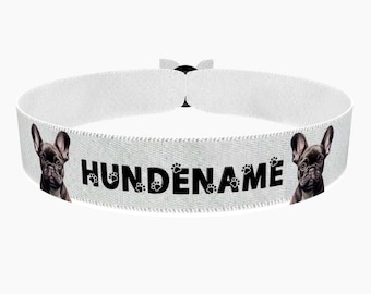 Bulldog zwarte stoffen armband, aanpasbaar met naam