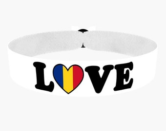 EURO 2024 - Pulsera de tela Love Rumania blanca