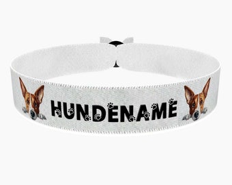 Basenji stoffen armband, aanpasbaar met naam