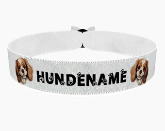 Cavalier King Charles Spaniel stoffen armband, aanpasbaar met naam