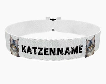 Maincoon stoffen armband, aanpasbaar met naam