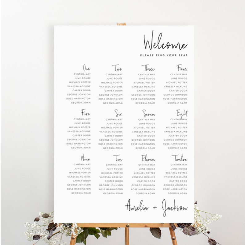 Linear Wedding Seating Chart for Modern Minimalist Wedding | Custom ...