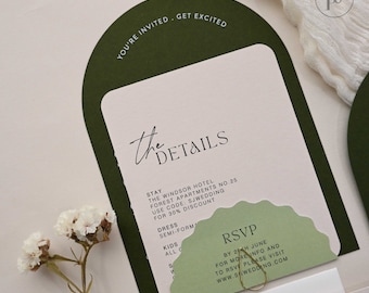 Sage green stacked wedding invitations by Paperlust