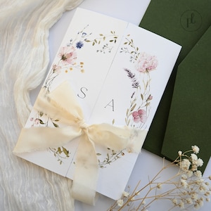 Printed Gatefold Wedding Invitations with QR Code , All In One Wedding Invitations, Folded Wedding Invitations, Trifold Invitations