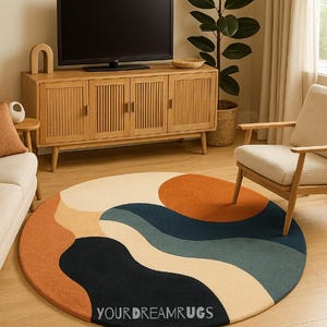 Hand Tufted Wool Rug: Modern Abstract Circle Design