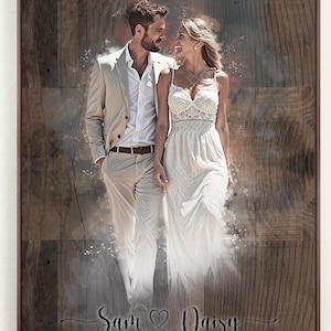 Custom Photo on Wood, Personalized Wedding Gift for Couple, Photo Decor for Rustic Wedding 5th Anniversary Gift Wood Picture Frame Wood Gift