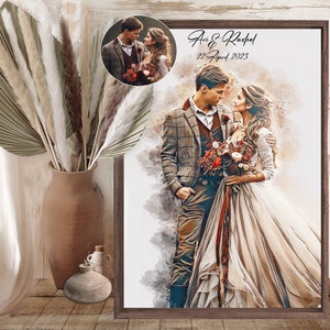 Watercolour Couple Portrait from Photo, Custom Bridal Shower Gift for Bride, Wife, Husband Boyfriend, Engagement Gift, Personalised Gift