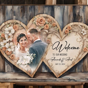 Wedding Welcome Sign With Photo - Custom Wood Wedding Sign - Welcome to Our Forever Sign - Wedding signage - Heart Wedding Name Board