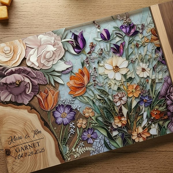 Personalized Charcuterie Board Stained Glass Wood Look Cutting Board Unique Wedding Gift Bridal Shower Gift Engagement Gift Anniversary Gift