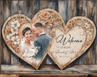 Wedding Welcome Sign With Photo - Custom Wood Wedding Sign - Welcome to Our Forever Sign - Wedding signage - Heart Wedding Name Board