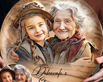 Christmas Gift for Grandma Personalized Gift for Her Grandmother Portrait Custom Women Birthday Gift Grandparents Wood Memorial Gift for Mom