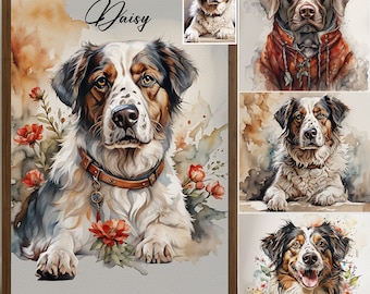 Pet painting, pet portrait, watercolor pet painting, Custom Dog Portrait, Custom pet Portrait, pet gift, Dog Painting, pet memorial gift