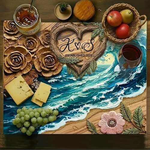 Personalized Glass Charcuterie Board Epoxy Resin Wood Look Cutting Board Wedding Gift Bridal Shower Gift Engagement Gift Anniversary Gift