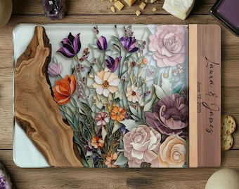 Personalized Charcuterie Board Stained Glass Wood Look Cutting Board Unique Wedding Gift Mothers Day Gift Bridal Shower Gift Engagement Gift
