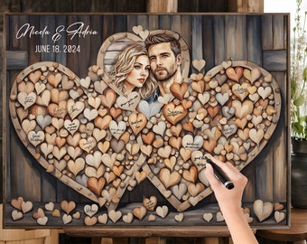 Wedding Guest Book Alternative - Heart Form, Personalized Wedding Sign, Anniversary Gift, Custom Wooden GuestBook, Boho Rustic Wedding Decor