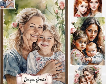 Christmas Gift for Grandma Gift from Grandkids Personalized Gift for Nana Grandparents Grandchildren Custom Wall Art Family Portrait Print
