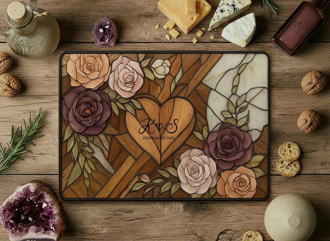 Personalized Charcuterie Board Stained Glass Wood Look Cutting Board Unique Wedding Gift Bridal Shower Gift Engagement Gift Anniversary Gift
