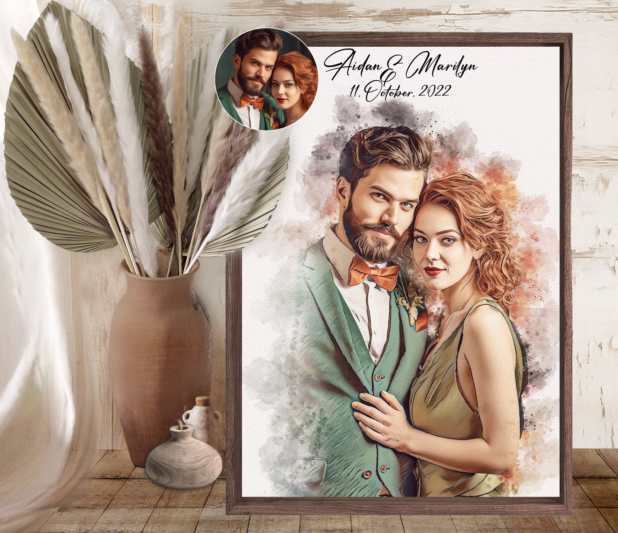 Custom Watercolor Portrait Custom Wedding Oil Painting on Canvas Couple Portrait Painting from Photo Anniversary Gift Bridal Shower Gift