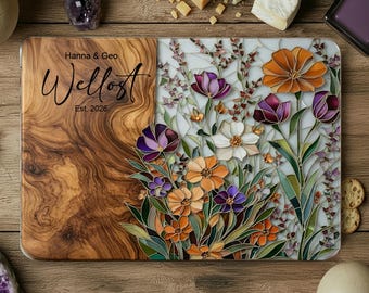 Personalized Charcuterie Board Stained Glass Wood Look Cutting Board Unique Wedding Gift Bridal Shower Gift Engagement Gift Anniversary Gift