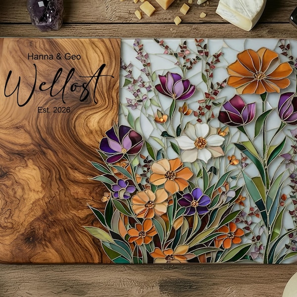 Personalized Charcuterie Board Stained Glass Wood Look Cutting Board Unique Wedding Gift Bridal Shower Gift Engagement Gift Anniversary Gift