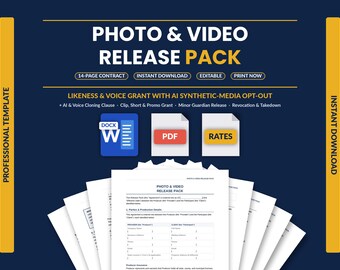Photo & Video Release Form Pack | Podcast Guest, Event, Model and Testimonial Releases | AI Voice Cloning Opt-Out | Word + PDF