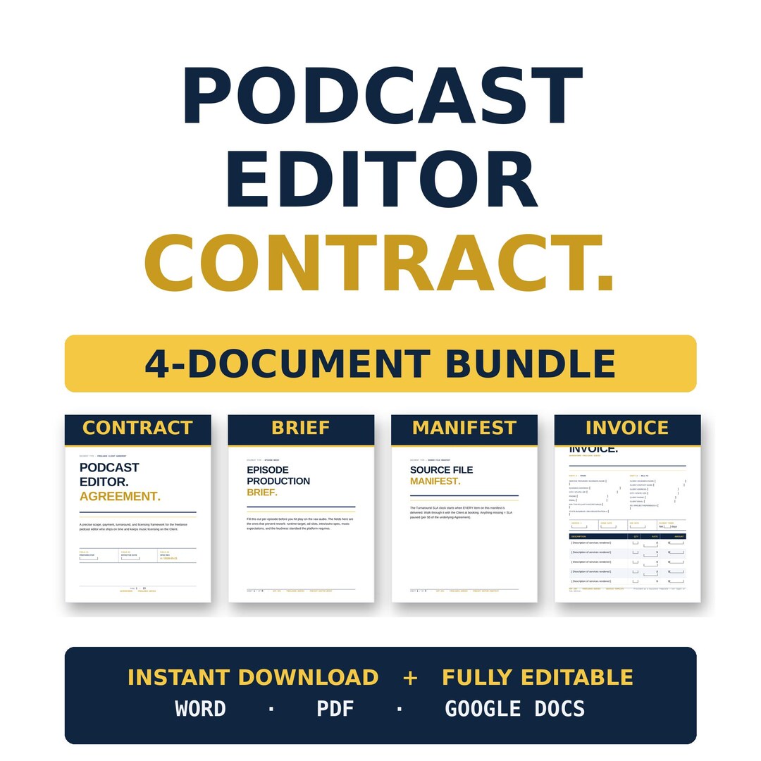 Podcast Editor Contract Template Bundle | Podcast Producer Agreement ...