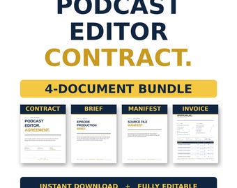 Podcast Editor Contract Template Bundle | Podcast Producer Agreement | Audio Editor Client Form | Editable Word PDF Google Docs