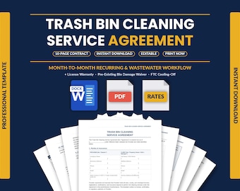 Trash Bin Cleaning Contract Template | Mobile Bin Wash Service Agreement | Month-to-Month Recurring Property-Manager Form | Word & PDF