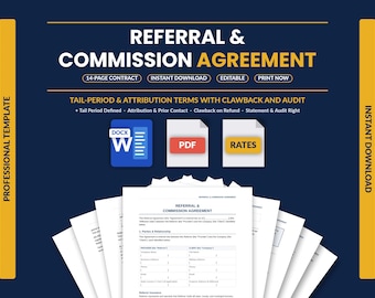 Referral & Commission Agreement Template | Finders Fee Contract | Tail Period, Attribution and Clawback Terms | Word + PDF