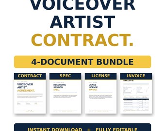 Voiceover Artist Contract Template Bundle | Freelance Voice Actor Agreement | VO Talent Recording Client Form | Editable Word PDF Google Doc