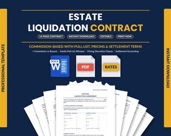 Estate Liquidation Service Agreement | Estate Sale Company Contract | Commission, Pull-List & Settlement Terms | Word + PDF