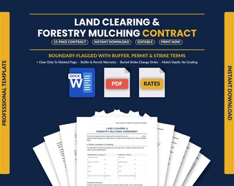 Forestry Mulching & Land Clearing Contract | Brush Clearing Service Agreement | Boundary, Buffer and Buried Strike Terms | Word + PDF