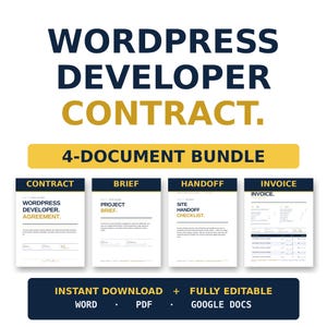 WordPress Developer Contract Template Bundle | Freelance Web Developer Agreement | WordPress Designer Form | Editable Word PDF Google Docs