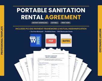 Porta Potty Rental Contract | Portable Toilet Agreement | Sanitation Business Form | Event Restroom Lease | Editable Word & PDF | Waiver