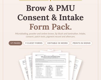 Microblading Consent Forms | Permanent Makeup PMU Intake | Powder Ombre Brow & Lip Blush Aftercare | Brow Lamination Esthetician Word + PDF