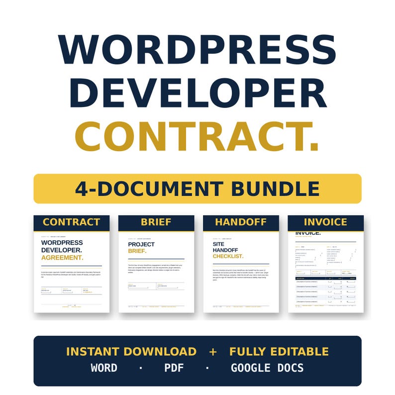WordPress Developer Contract Template Bundle | Freelance Web Developer Agreement | WordPress Designer Form | Editable Word PDF Google Docs image 1
