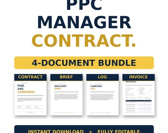 PPC Manager Contract Bundle | Paid Ads Google Meta Agreement | Ad Spend Pass-Through Form | Performance Disclaimer | Editable Word + PDF