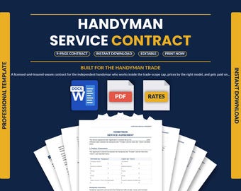 Handyman Service Contract Template | Home Repair Maintenance Agreement | Handyman Contractor Form | Editable Word PDF Google Docs