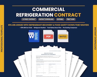 Commercial Refrigeration Contract Template | Walk-In Cooler Service Agreement | EPA 608 Refrigerant Contractor Form | Editable Word & PDF
