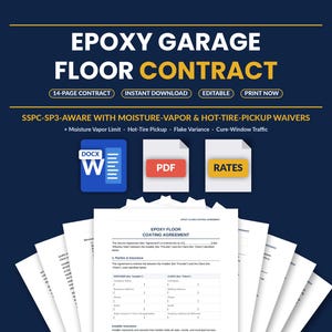 Epoxy Floor Coating Contract Template | Garage Floor Installer Agreement | Polyaspartic Concrete Contractor Form | Editable Word & PDF