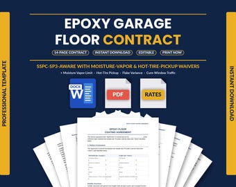 Epoxy Floor Coating Contract Template | Garage Floor Installer Agreement | Polyaspartic Concrete Contractor Form | Editable Word & PDF