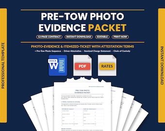 Pre-Tow Photo Evidence Log & Itemized Tow Ticket | Private Property Impound Documentation Packet | Editable Word + PDF
