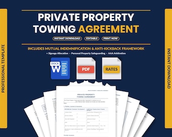 Private Property Towing Contract Template | Impound Service Agreement | PPI Authorization | Tow Truck Business Forms | Editable Word & PDF
