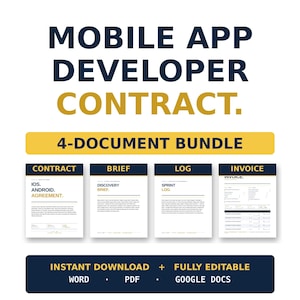 Mobile App Developer Contract Bundle | iOS Android App Developer Service Agreement | App Store Submission Form | Editable Word + PDF