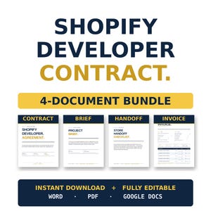 Shopify Developer Contract Template Bundle | Shopify Designer Agreement | Ecommerce Web Dev Client Form | Editable Word PDF Google Docs