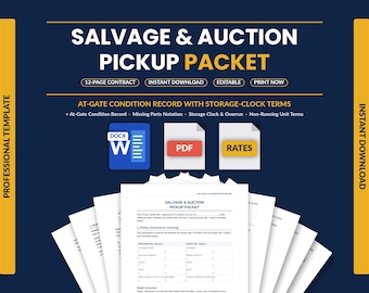 Salvage & Auction Yard Pickup Packet | Auto Hauler Gate Condition Report and Delivery Receipt | Editable Word PDF